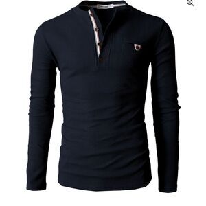 H2H Mens Casual Henley Long Sleeve Waffle Cotton Shirts Pocket Casual L